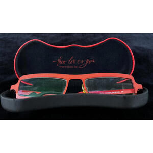 THEO Belgium Eyeglasses Men Ladies Red Titanium Rectangle Square Modern Designer